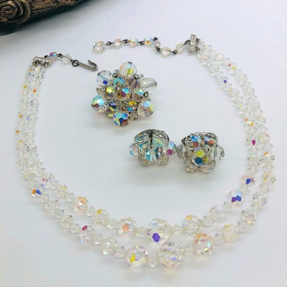 Vintage Deco Rhinestone Aurora Borealis Jewelry Lot - Picture 1 of 14